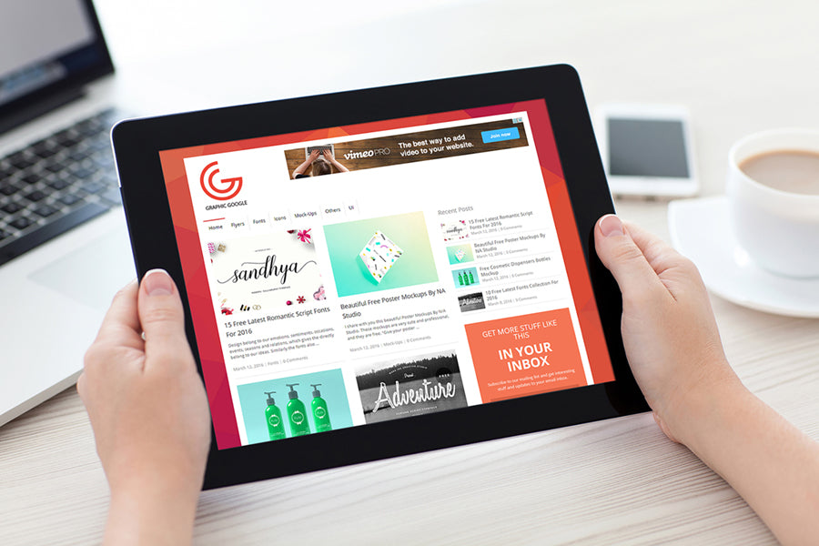 Free iPad In Hand in Office Mockup