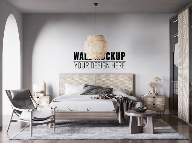 Free Interior Modern Bedroom Wall Mockup Psd