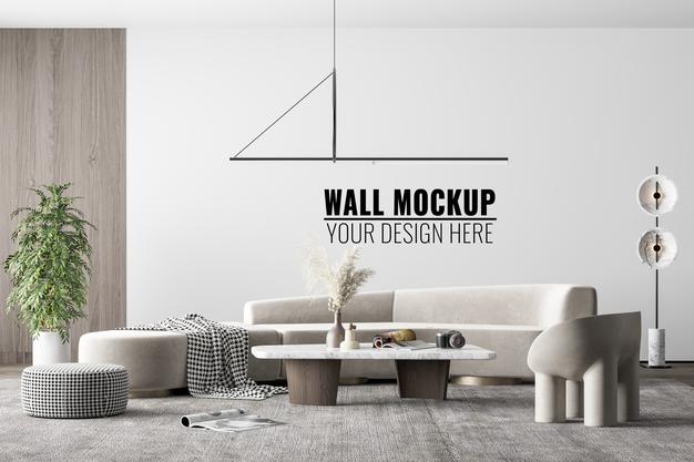 Free Interior Modern Living Room Wall Mockup Psd