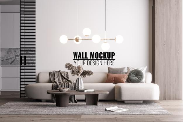 Free Interior Modern Living Room Wall Mockup Psd
