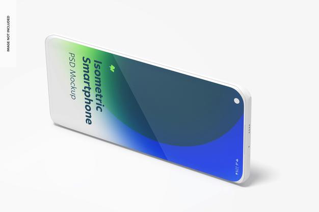 Free Isometric Clay Smartphone Psd Mockup, Landscape Left View Psd