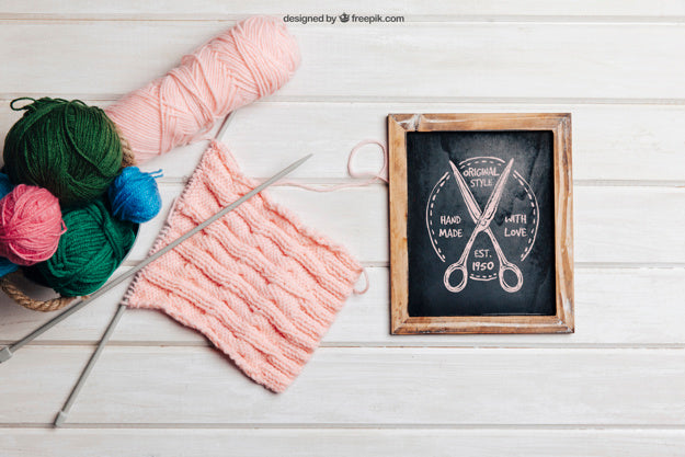 Free Knitting Concept With Slate And Basket Psd