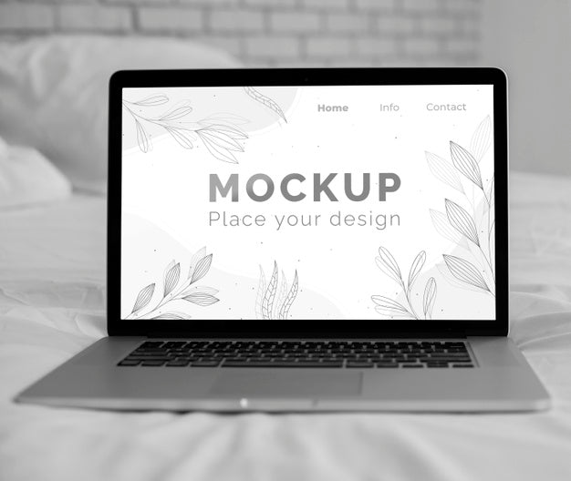 Free Laptop On Bed Mock Up Psd