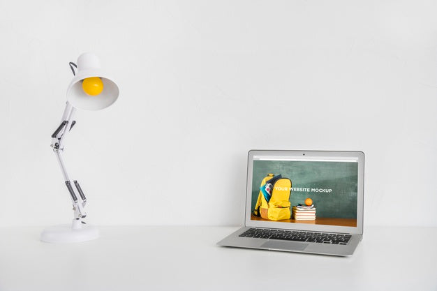 Free Laptop With Mockup Screen In Clean And Tidy Workspace. Education Theme Psd