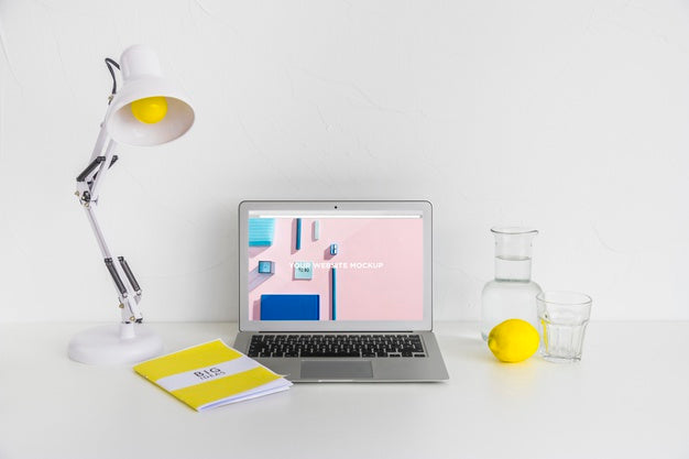 Free Laptop With Mockup Screen In Clean And Tidy Workspace. Education Theme Psd