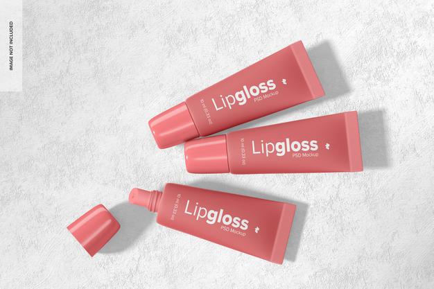Free Lipgloss Tubes Mockup, Top View Psd