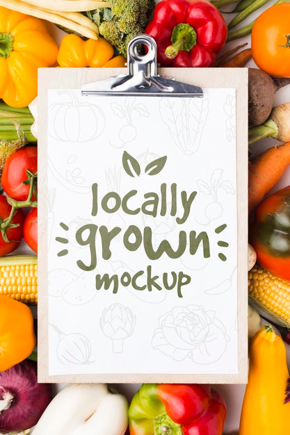 Free Locally Grown Veggies Mock-Up On Clipboard Psd