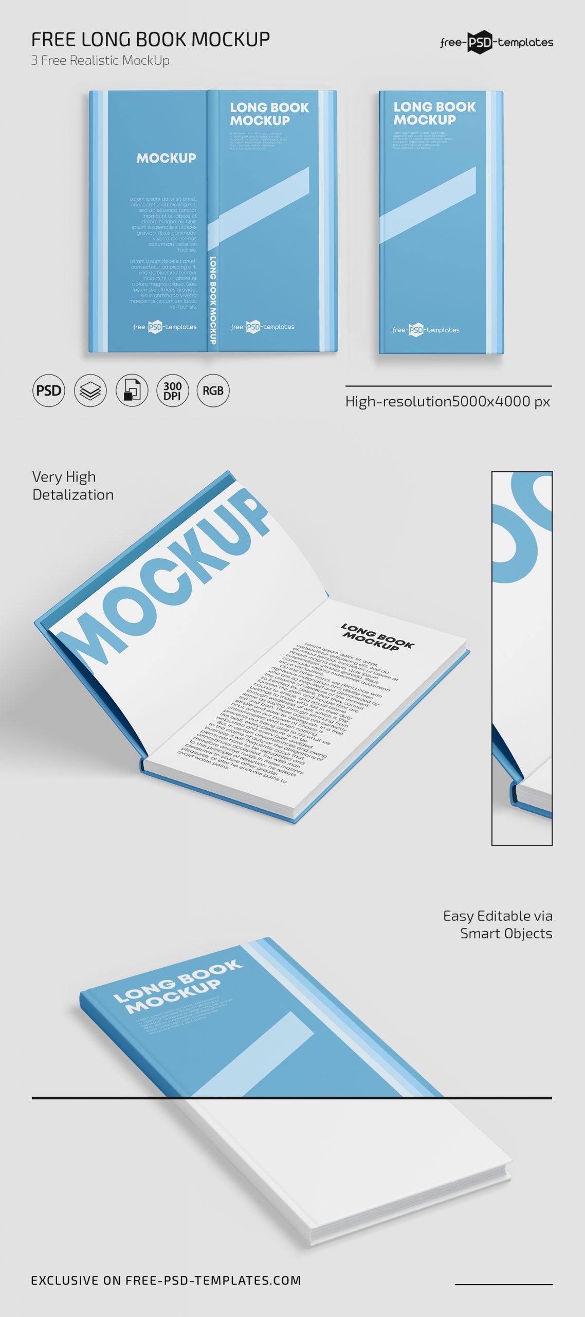 Free Long Book Mockup Psd Template