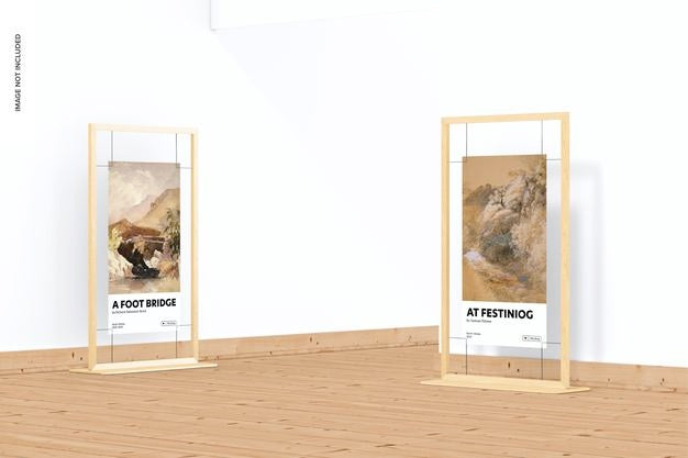 Free Long Wood Gallery Posters Display Mockup 02 Psd