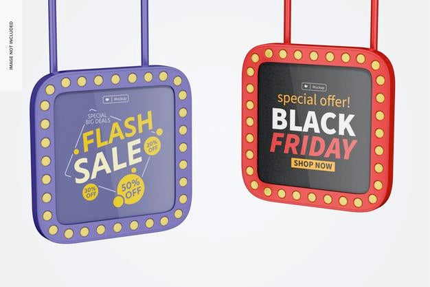 Free Luminous Square Promotional Sign Mockup, Hanging Psd
