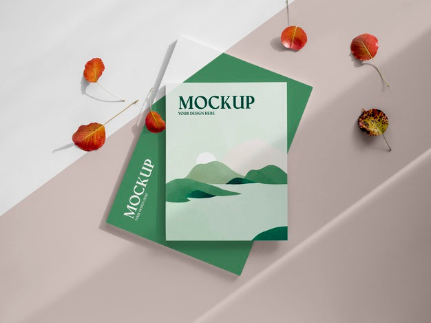 Free Magazine And Leaves Flat Lay Psd