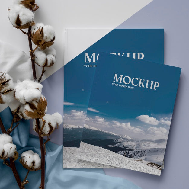 Free Magazines And Cotton Arrangement Top View Psd