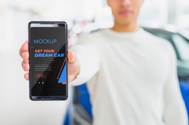 Free Man Selling Cars Online Digital Mock-Up Psd