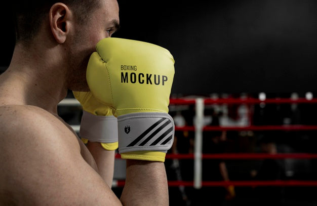 Free Man Wearing Boxing Gloves Mock-Up For Training Psd