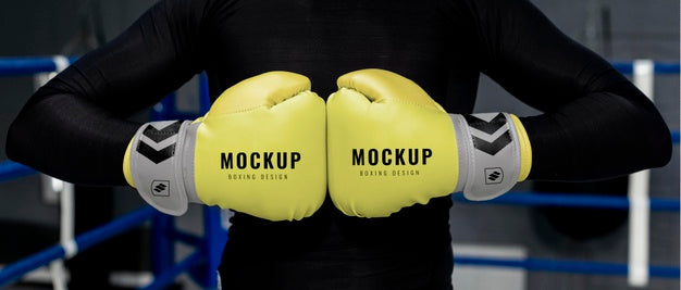 Free Man Wearing Boxing Gloves Mock-Up For Training Psd