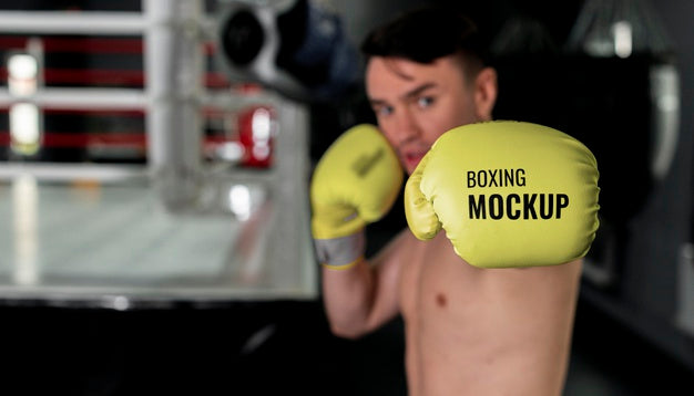 Free Man Wearing Boxing Gloves Mock-Up Psd