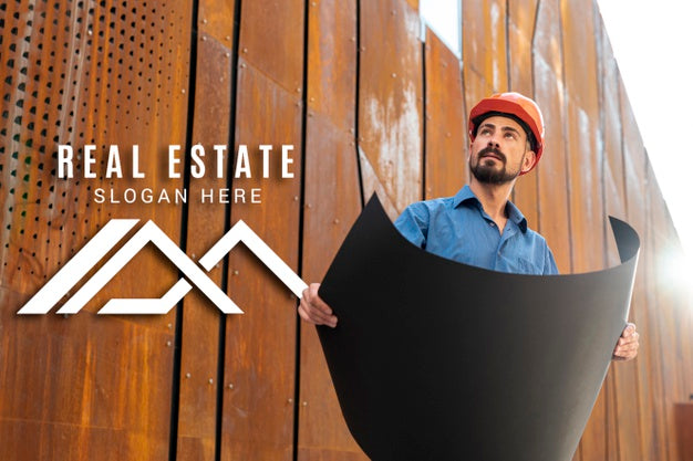 Free Man With Hard Hat Holding A Black Paper And Looking Away Psd