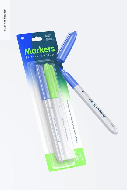 Free Markers Blister Mockup, Floating Psd