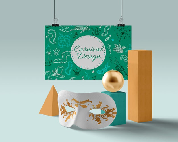 Free Mask Prepared For Carnival With Gold Details Psd