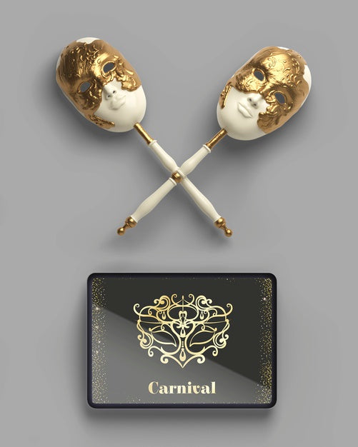 Free Masks On Sticks And Digital Tablet Mock-Up Psd