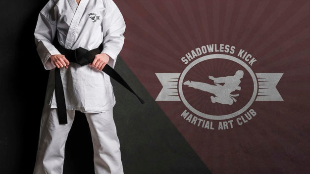 Free Medium Shot Woman Holding Her Karate Belt Mock-Up Psd
