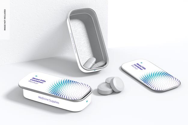Free Metal Slide Top Tin Pills Containers Set Mockup Psd