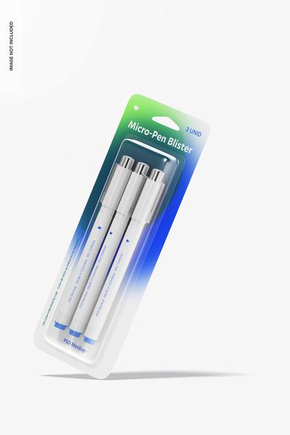 Free Micro-Pen Blister Mockup, Falling Psd
