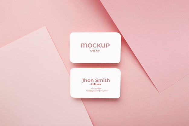 Free Minimalist Business Card Mockup Composition On Geometric Background With Pink And White Colors Psd