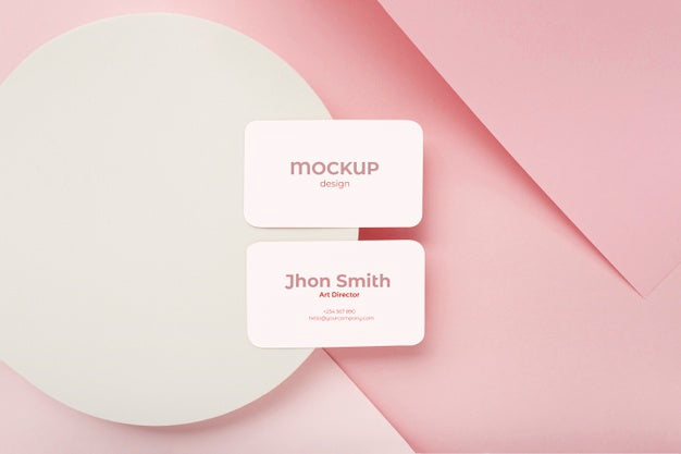 Free Minimalist Business Card Mockup Composition On Geometric Background With Pink And White Colors Psd