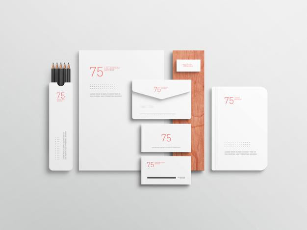 Free Minimalist White Stationary Set Mockup Psd