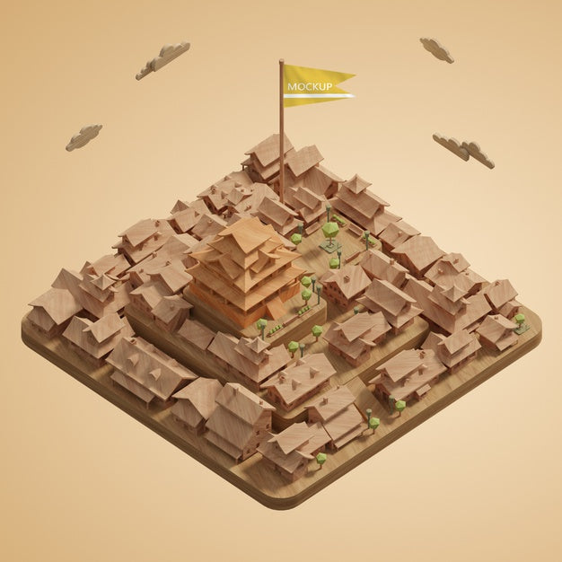 Free Mock-Up 3D Cities World Day Miniature Model Psd