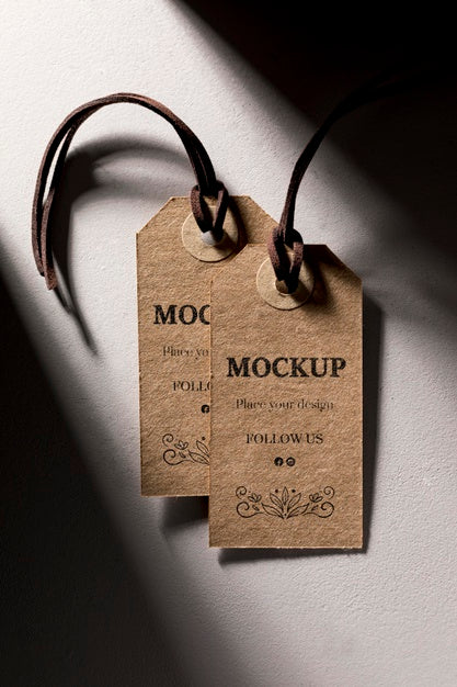 Free Mock-Up Brown Price Tags Hanging Psd