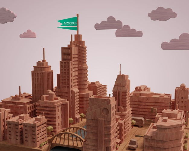 Free Mock-Up City Building Miniature Model Psd