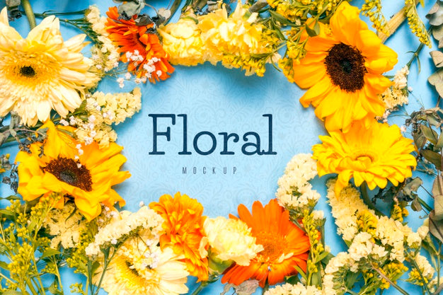 Free Mock-Up Concept With Circular Floral Frame Psd