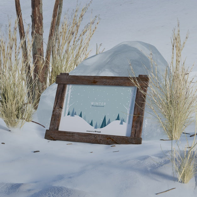 Free Mock-Up Frame With Winter Picture Psd