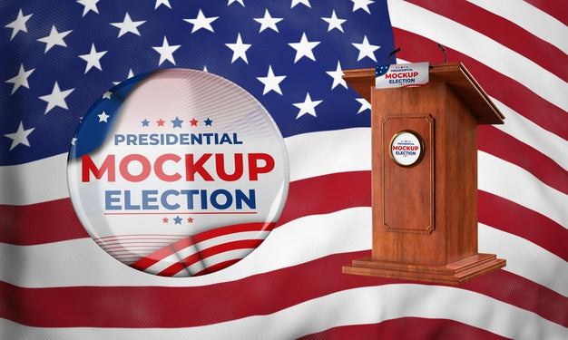 Free Mock-Up Presidential Election Podium And Insignia For United States Psd