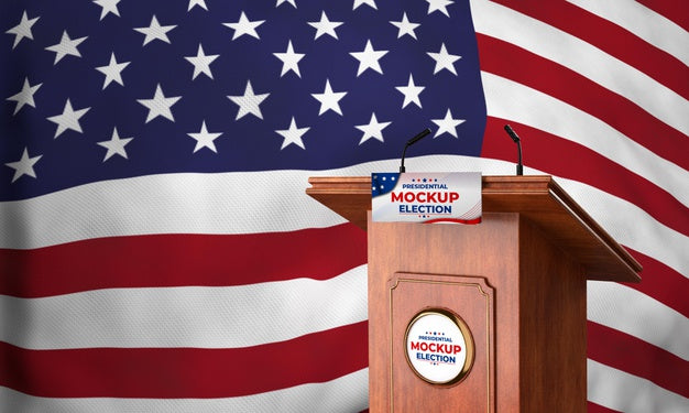 Free Mock-Up Presidential Election Podium For United States With Flag Psd