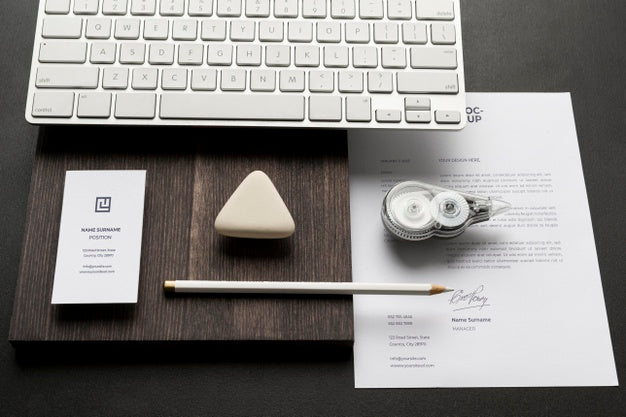Free Mock-Up Stationery On Wood Arrangement Psd