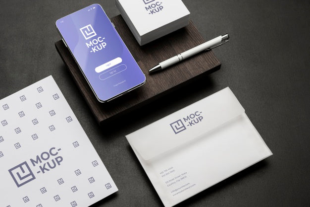 Free Mock-Up Stationery On Wood Assortment Psd