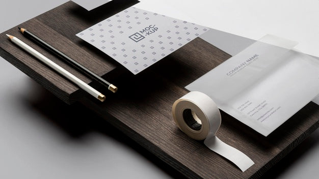 Free Mock-Up Stationery On Wood Composition Psd