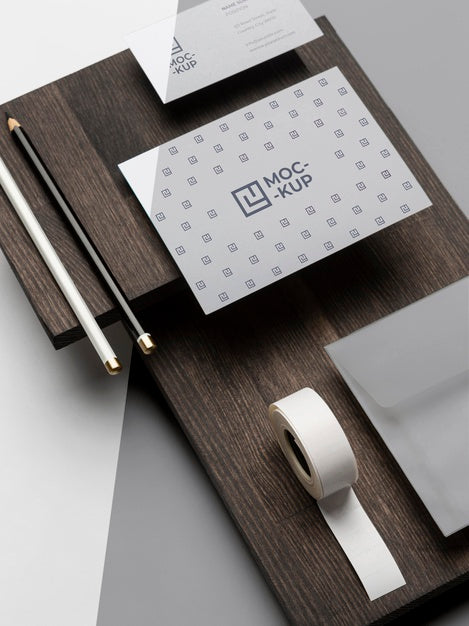 Free Mock-Up Stationery On Wood Composition Psd
