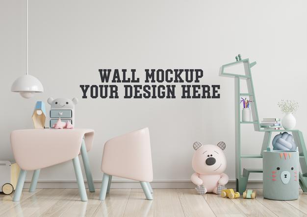 Free Mock Up Wall In The Children'S Room With Pink Sofa In Light White Color Wall Psd