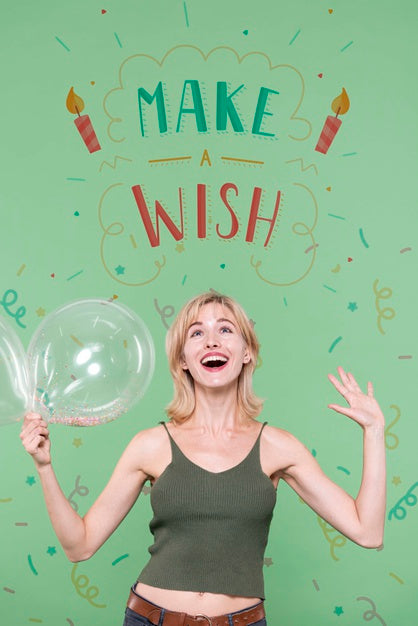 Free Mock-Up Woman With Balloons Psd