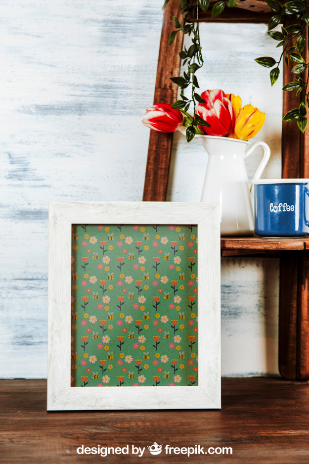 Free Mockup Of Decorative White Frame Psd