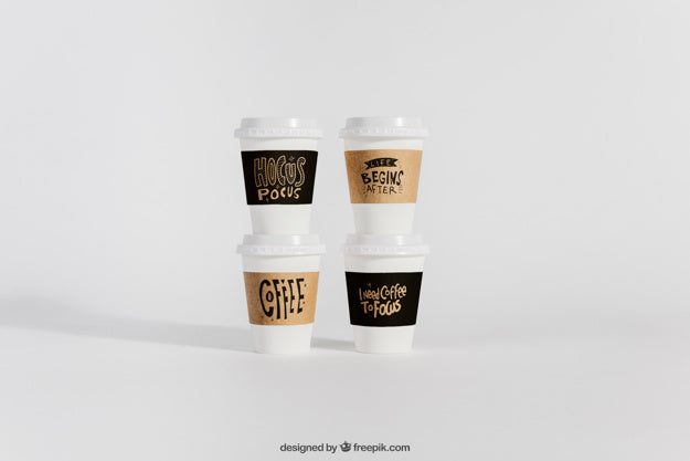 Free Mockup Of Four Take Away Coffee Cups Psd