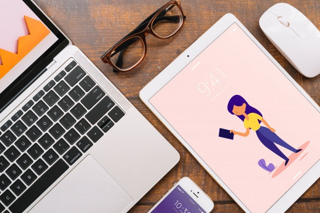 Free Mockup Of Various Devices With Creativity Or Workspace Concept Psd