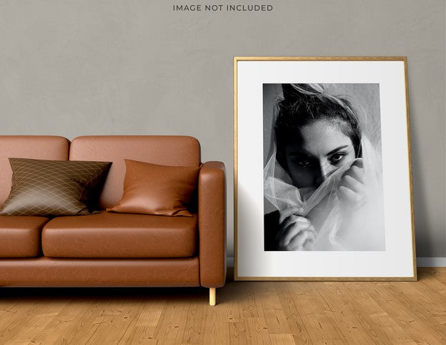 Free Mockup Poster Frame In The Empty Wooden Frame Standing On Living Room Modern Interior. Psd