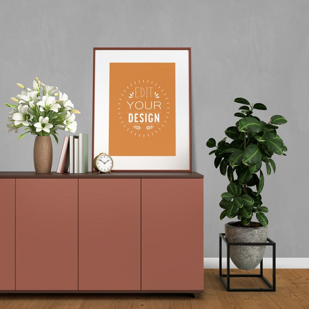 Free Mockup Poster Frame With Home Decorating In The Living Room Modern Interior. Psd
