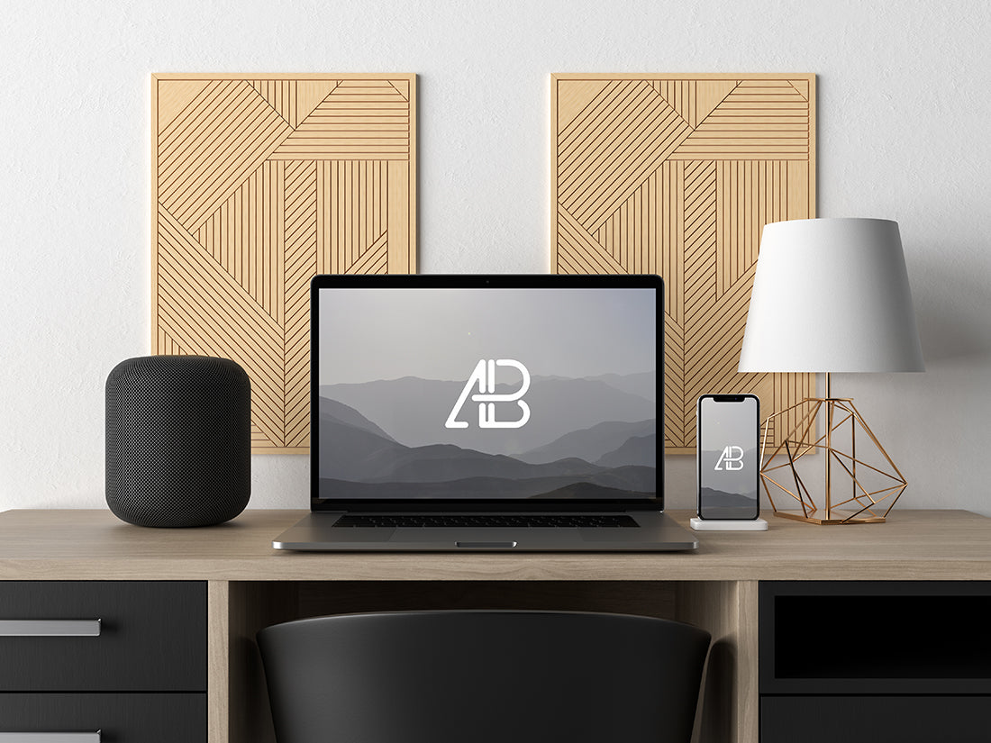 Free Modern Macbook Pro And Iphone X On Desk Mockup