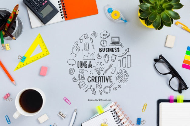 Free Modern Office With Stationery Psd